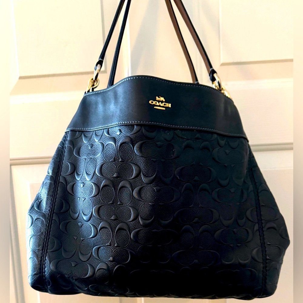 Coach Signature Navy Blue Leather Handbag